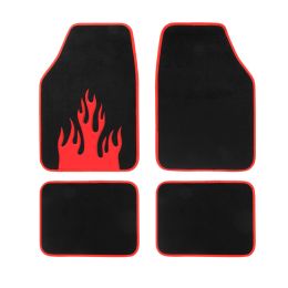 4pcs Universal Car Floor Mats Truck Carpet Floor Mats Full Set Fire Logo Black