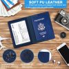 Passport Holder with Vaccine Card Slot Holder for Men & Women, Waterproof PU Leather, Dark Blue & Sky Blue, 2 Pack