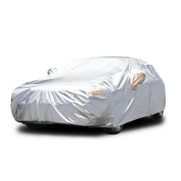 5 Layer Outdoor Car Cover Cotton Lining Breathable Waterproof Weather Protector for 186" to 193" Sedan and SUV (Color: Silver Gray)