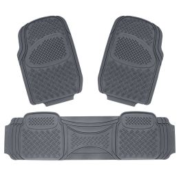 New Heavy Duty Rubber 3pc Car Floor Mats All Weather Season Nibbed Backing Liner (Package: Opp bag)