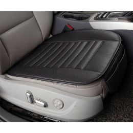 Leather Car Front Bucket Seat Cover Bottom Pad Mat Cushion Protector Universal (Color: Black)