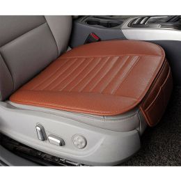 Leather Car Front Bucket Seat Cover Bottom Pad Mat Cushion Protector Universal (Color: Brown)