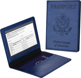 Passport Holder with Vaccine Card Slot Holder for Men & Women, Waterproof PU Leather, Dark Blue (PACK: Pack 6)